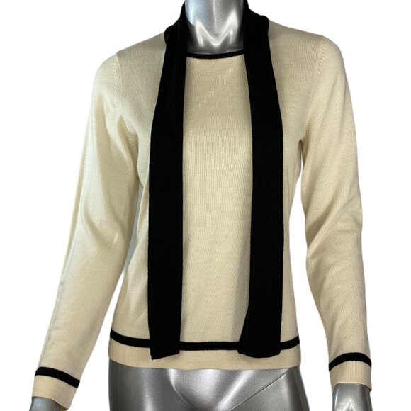 Carlisle Cream Wool Silk Cashmere Blend Black Tie Pullover Sweater Medium - Picture 4 of 6